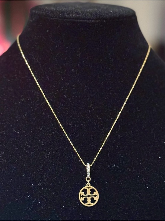 Tory Burch Jewelry - Tory Burch Gold Logo Disc Necklace with Crystal Bail